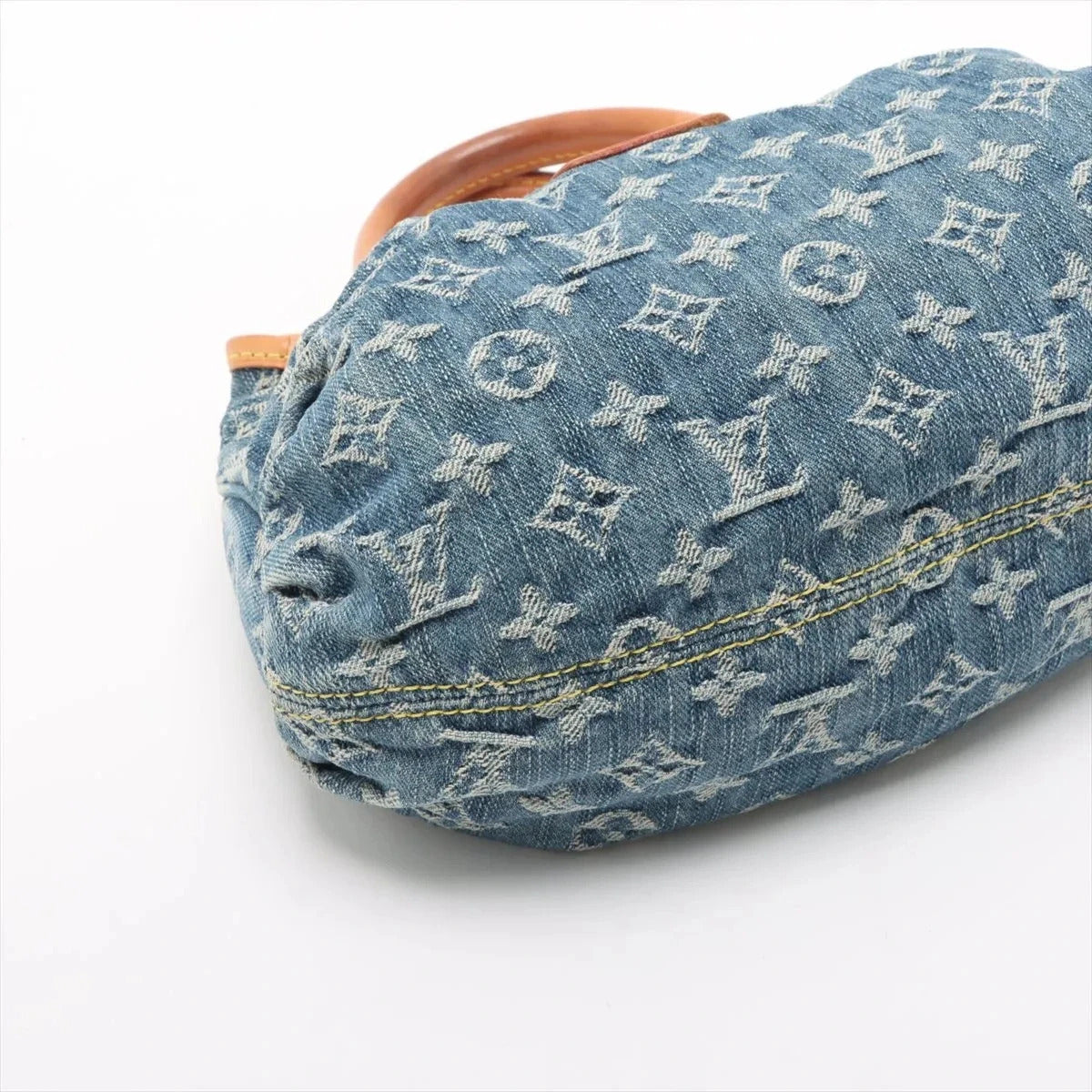 Pre-Loved Pleaty Handbag Monogram Denim Small with Gold Hardware, Blue