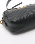 Pre-Loved GG Marmont Matelassé Camera Bag Crossbody Bag Quilted Leather Mini with Aged Gold Hardware, Black