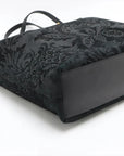 Pre-Loved Stirrup Tote Floral Suede Large with Gold Hardware, Black