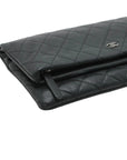 Pre-Loved Quilted Fold-Over Clutch Clutch Quilted Leather with Silver Hardware, Black