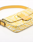Pre-Loved Baguette Shoulder Bag FF Vertigo Coated Canvas with Gold Hardware, Yellow and White
