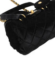 Pre-Loved Bowling Bag Handbag Quilted Velvet Mini with Aged Gold Hardware, Black
