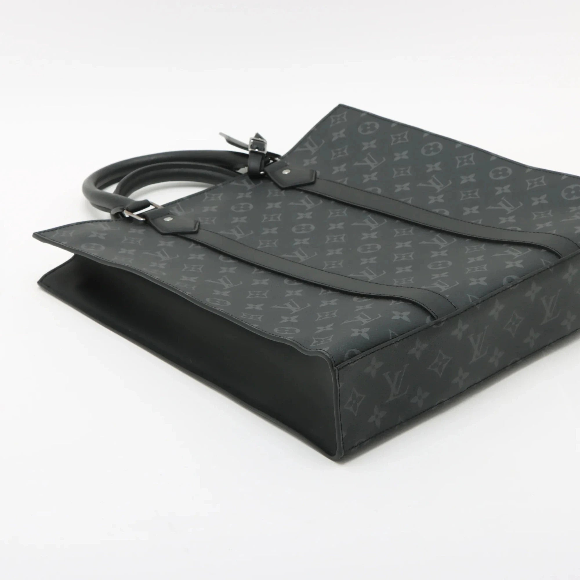 Pre-Loved Sac Plat Tote Monogram Coated Canvas with Silver Hardware, Black