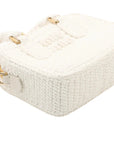 Pre-Loved Crochet Bowling Bag Handbag Crochet Raffia Mini with Gold Hardware, White