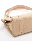 Pre-Loved Lady Dior East West Handbag Cannage Suede with Silver Hardware, Beige