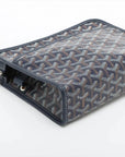Pre-Loved Jouvence Toiletry Pouch Clutch Goyardine Chevron Coated Canvas MM with Silver Hardware, Navy Blue