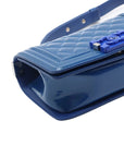 Pre-Loved Boy Shoulder Bag Quilted Patent Leather Small with Silver Hardware, Blue