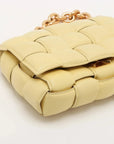 Pre-Loved Chain Cassette Shoulder Bag Intrecciato Leather with Gold Hardware, Pale Yellow