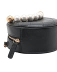 Pre-Loved Pearl Round Clutch with Chain Crossbody Bag Quilted Leather Mini with Aged Gold Hardware, Black