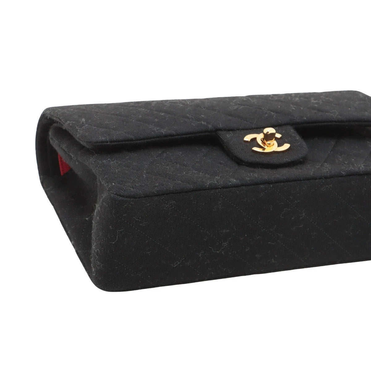 Pre-Loved Classic Double Flap Shoulder Bag Quilted Jersey Medium with Gold Hardware, Black