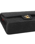 Pre-Loved Classic Double Flap Shoulder Bag Quilted Jersey Medium with Gold Hardware, Black