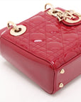 Pre-Loved Lady Dior Handbag Cannage Patent Leather Mini with Gold Hardware, Red
