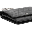 Pre-Loved Wallet on Chain Crossbody Bag Quilted Leather with Silver Hardware, Black
