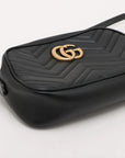 Pre-Loved GG Marmont Matelassé Camera Bag Crossbody Bag Quilted Leather Small with Aged Gold Hardware, Black