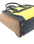 Pre-Loved Luggage Tote Leather Micro with Rose Gold Hardware, Navy, Yellow, and Beige