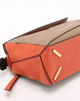 Pre-Loved Puzzle Handbag Leather Small with Gold Hardware, Taupe/Orange/Black