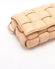 Pre-Loved Padded Cassette Crossbody Bag Intrecciato Leather with Gold Hardware, Beige