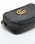 Pre-Loved GG Marmont Matelassé Camera Bag Crossbody Bag Quilted Leather Small with Aged Gold Hardware, Black