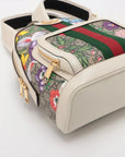 Pre-Loved Ophidia GG Flora Backpack Monogram Coated Canvas Small with Gold Hardware, Beige Ebony with Floral Multicolor