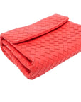 Pre-Loved Intrecciato Clutch Clutch Intrecciato Leather with Silver Hardware, Coral Red
