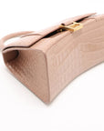 Pre-Loved Hourglass Handbag Crocodile Embossed Leather Small with Gold Hardware, Beige