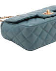 Pre-Loved Mini Flap Bag with Top Handle Handbag Quilted Leather Mini with Gold Hardware, Teal Blue