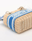 Pre-Loved Lady Dior Handbag Wicker Oblique Medium with Gold Hardware, Natural Beige and Blue