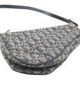 Pre-Loved Saddle Pochette Shoulder Bag Oblique Coated Canvas Mini with Gold Hardware, Navy Blue
