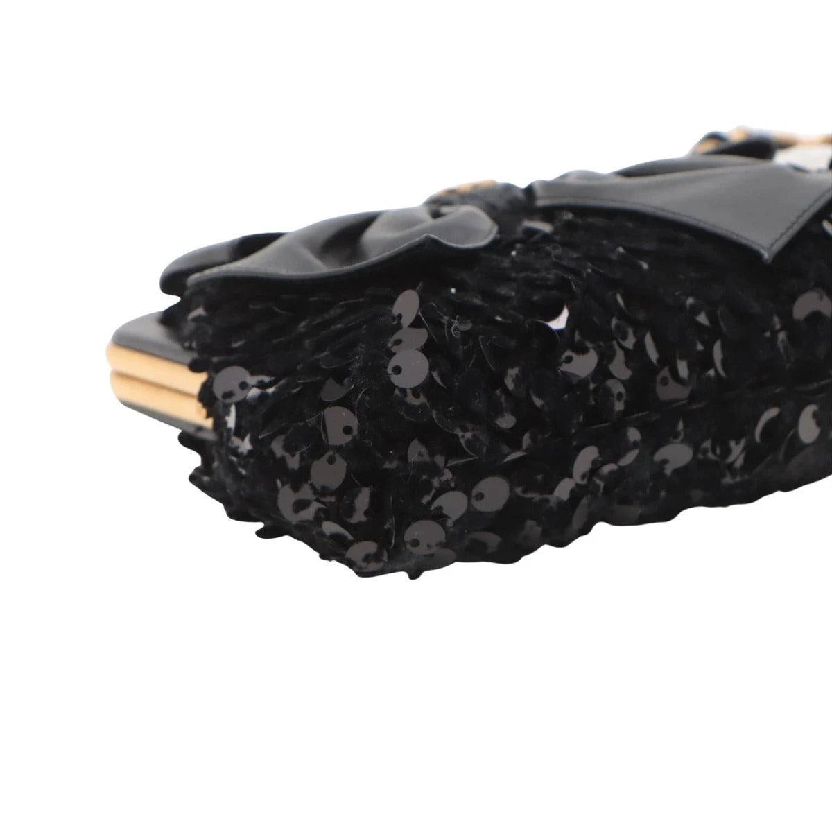 Pre-Loved Sequin Bow Kiss-Lock Bag Shoulder Bag Sequin Mini with Gold Hardware, Black