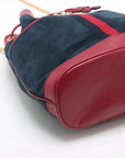 Pre-Loved Rajah Bucket Bag Suede Web Stripe Small with Gold Hardware, Blue