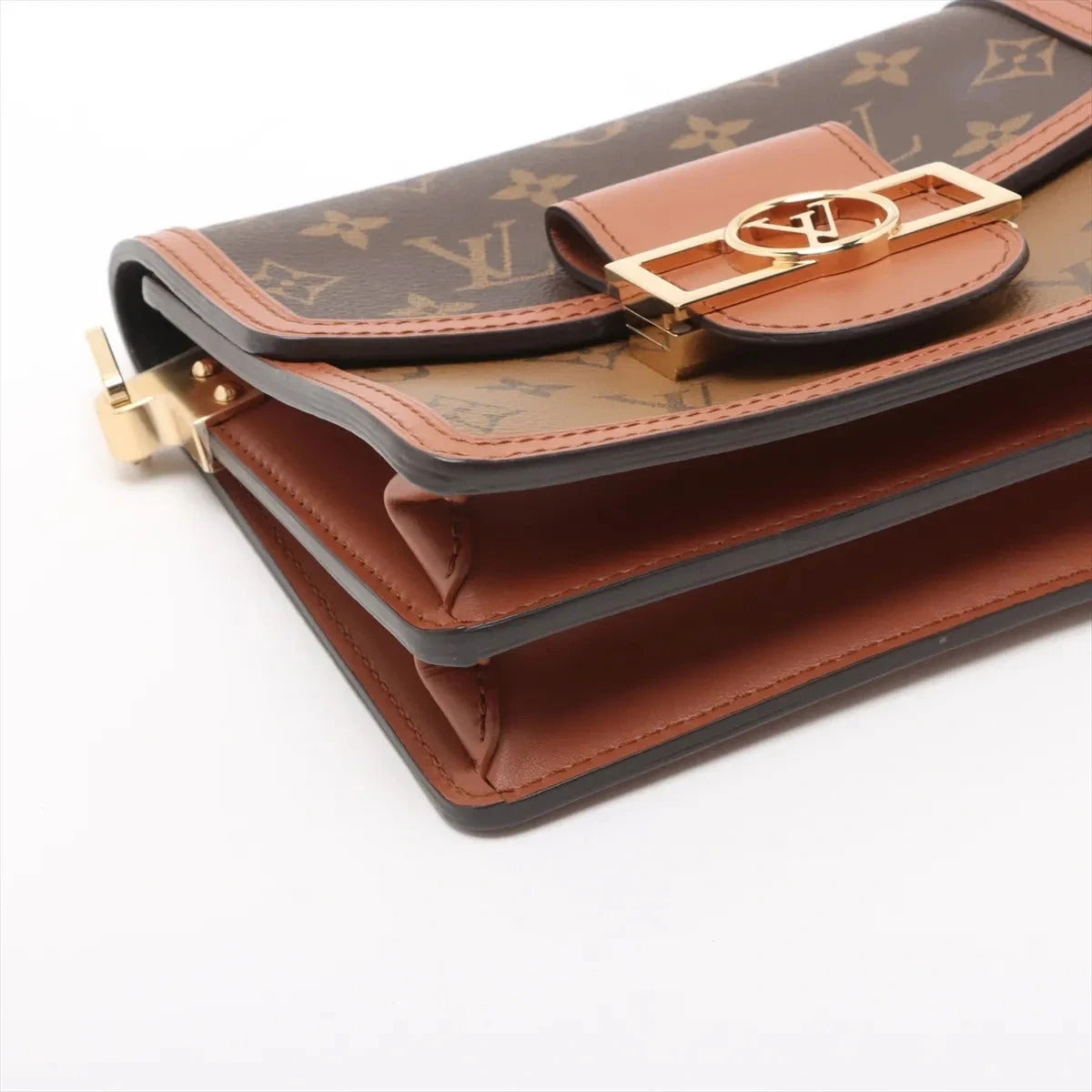 Pre-Loved Dauphine Crossbody Bag Monogram Coated Canvas Mini with Gold Hardware, Brown