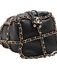 Pre-Loved Chain Cage Drawstring Bucket Bag Leather Mini with Gold Hardware, Black