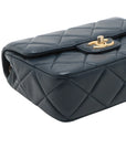 Pre-Loved Matelassé Mini Flap Crossbody Bag Quilted Leather Mini with Aged Gold Hardware, Navy