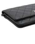 Pre-Loved Wallet on Chain Crossbody Bag Quilted Leather with Silver Hardware, Black