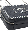 Pre-Loved CC Filigree Vanity Case Vanity Case Quilted Leather Small with Silver Hardware, Navy Blue with White Striped Trim