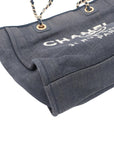 Pre-Loved Deauville Tote Denim Small with Gold Hardware, Navy Blue