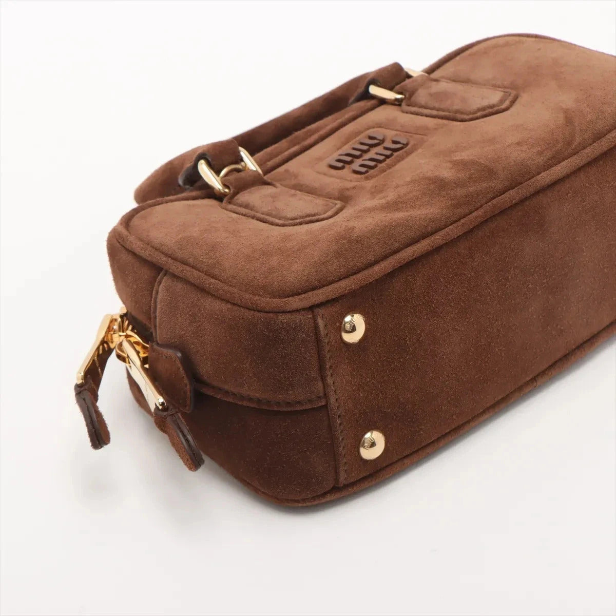 Pre-Loved Arcadie Handbag Suede Small with Gold Hardware, Brown