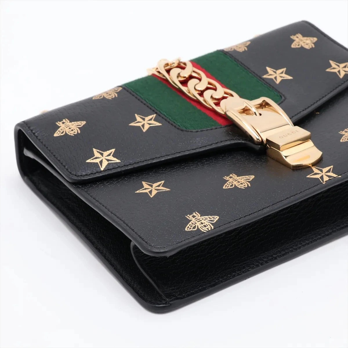 Pre-Loved Sylvie Bee Star Shoulder Bag Bee and Star Print Leather Small with Gold Hardware, Black