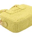 Pre-Loved Crochet Bauletto Handbag Raffia Crochet Mini with Gold Hardware, Yellow
