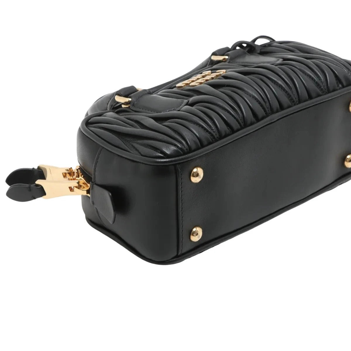 Pre-Loved Matelassé Bowling Bag Handbag Quilted Leather Mini with Gold Hardware, Black