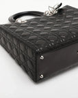 Pre-Loved Lady Dior Handbag Cannage Leather Large with Silver Hardware, Black