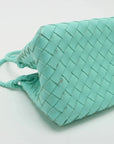 Pre-Loved Andiamo Shoulder Bag Intrecciato Leather Mini with Gold Hardware, Turquoise