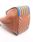 Pre-Loved Hammock Shoulder Bag Striped Leather Medium with Silver Hardware, Tan with Rainbow Multicolor
