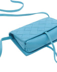 Pre-Loved Intrecciato Mini Crossbody Crossbody Bag Intrecciato Leather Mini, Light Blue