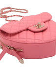 Pre-Loved CC in Love Heart Bag Crossbody Bag Quilted Leather Large with Gold Hardware, Pink