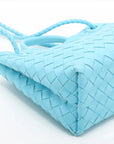 Pre-Loved Andiamo Handbag Intrecciato Leather Small with Gold Hardware, Light Blue