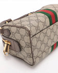 Pre-Loved Ophidia GG Mini Boston Handbag Monogram Coated Canvas Mini with Gold Hardware, Beige Ebony