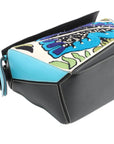 Pre-Loved Puzzle Handbag Embroidered Leather Small with Silver Hardware, Black Multicolor