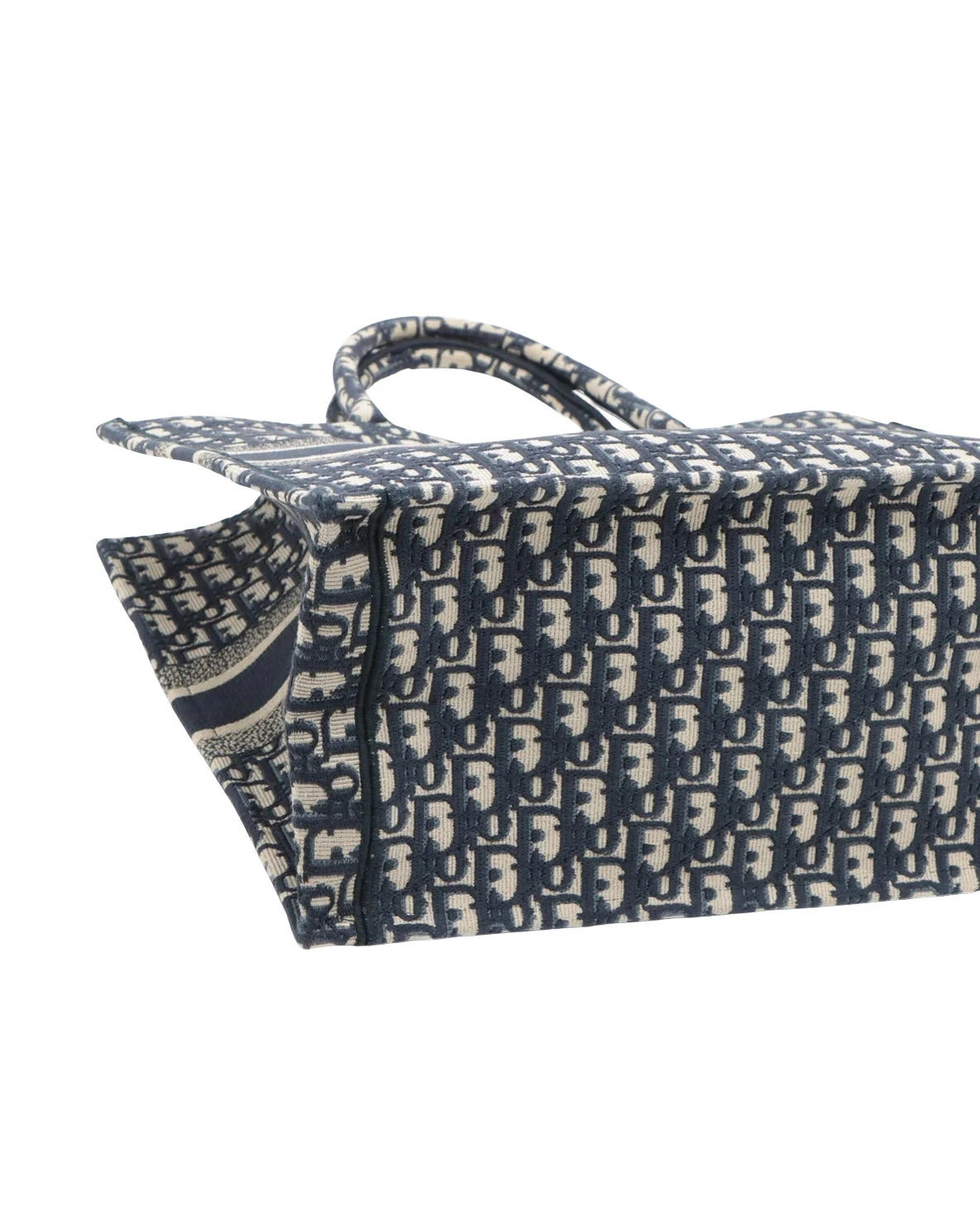 Pre-Loved Book Tote Tote Oblique Embroidered Canvas Large, Navy Blue/Beige