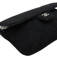 Pre-Loved Quilted Flap Bag with Foldable Tote Crossbody Bag Quilted Canvas Mini with Silver Hardware, Black